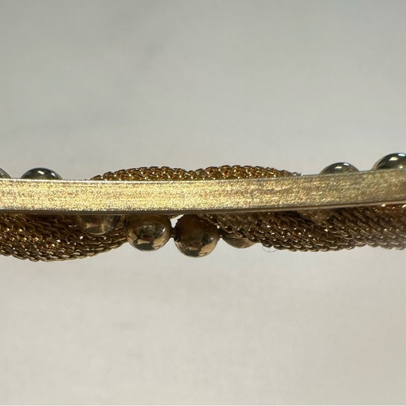 Gold Tone Headband Intricately Held Together with Mesh and Lustrous Beading. - Picture 4 of 5